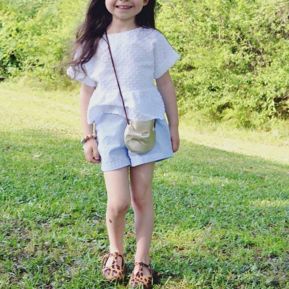 Child's boutique champagne leather purse with bow